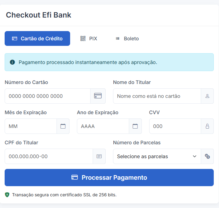 Checkout Transparente Efi Bank