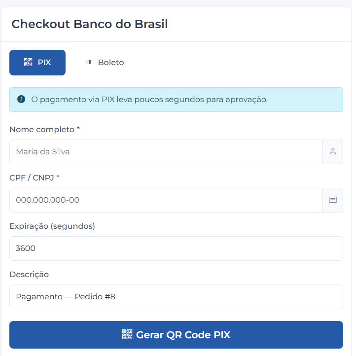 Checkout Transparente Banco do Brasil
